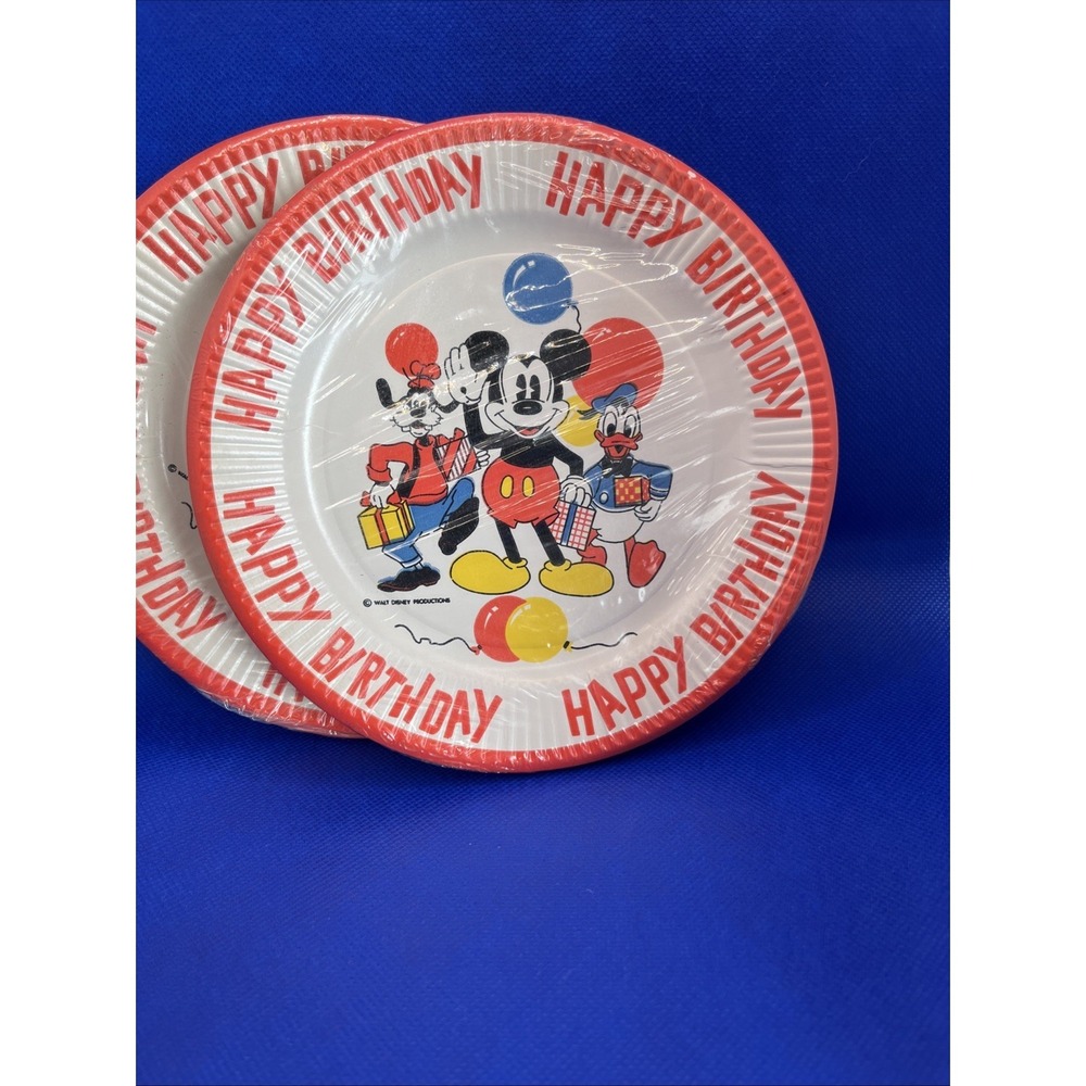 VINTAGE NIP Mickey Mouse Happy Birthday Party Paper 7"Plates/12Ct./Disney/1970s